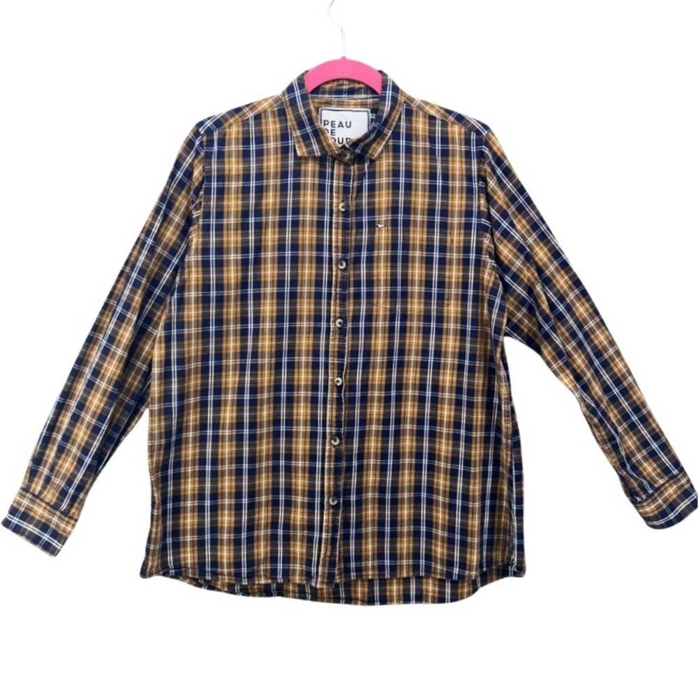 Peau De Loup Plaid Button Up‎ Shirt Blue 12